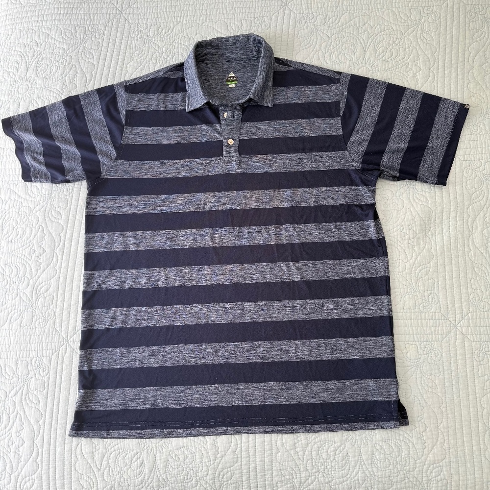 Bolle Golf Tech Blue Striped Polo Shirt Mens XL Lightweight Tech Fabric